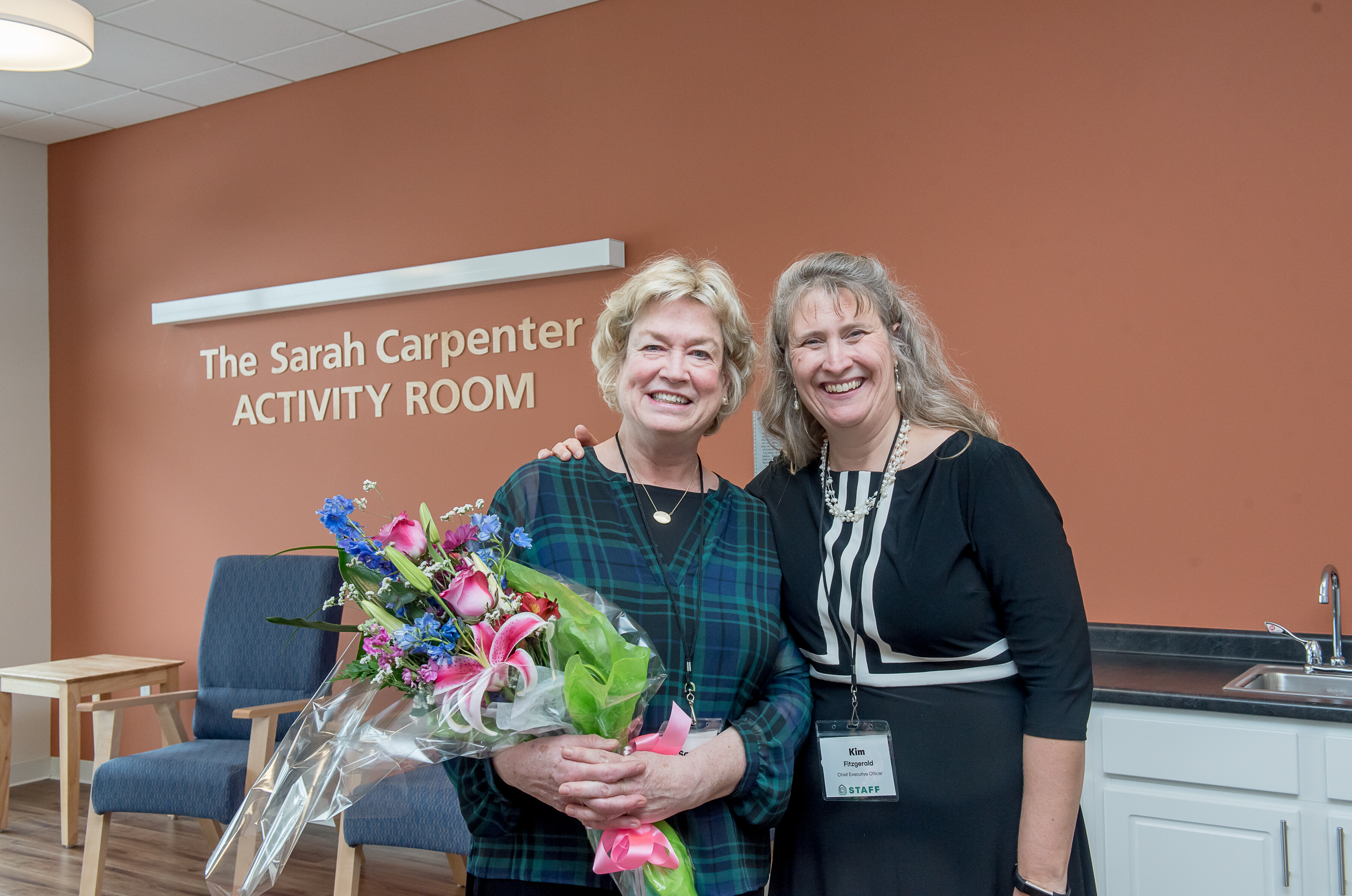 Sarah Carpenter and Kim Fitzgerald in Allard Square's Sarah Carpenter Activity Room