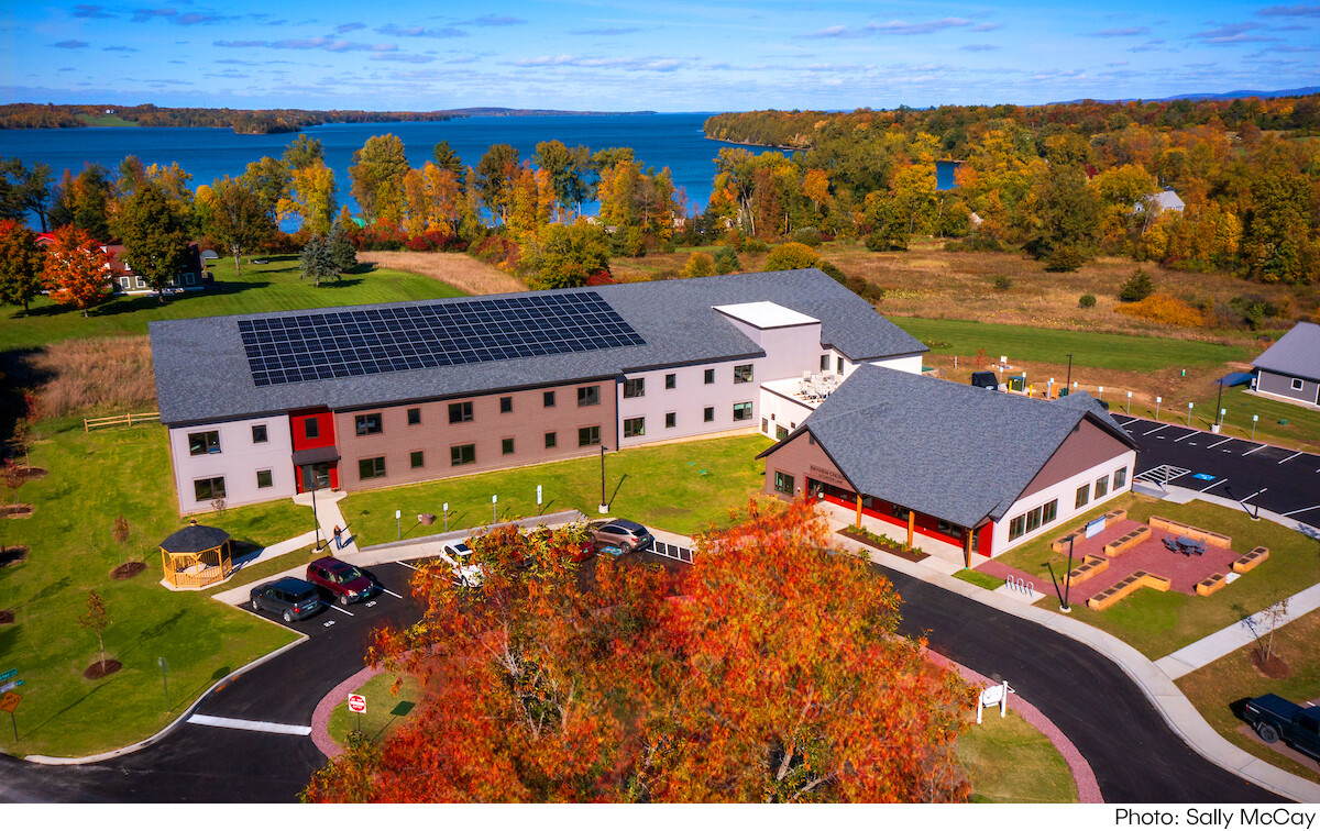 Aerial photo of Cathedral Square's Bayview Crossing community in South Hero, VT.