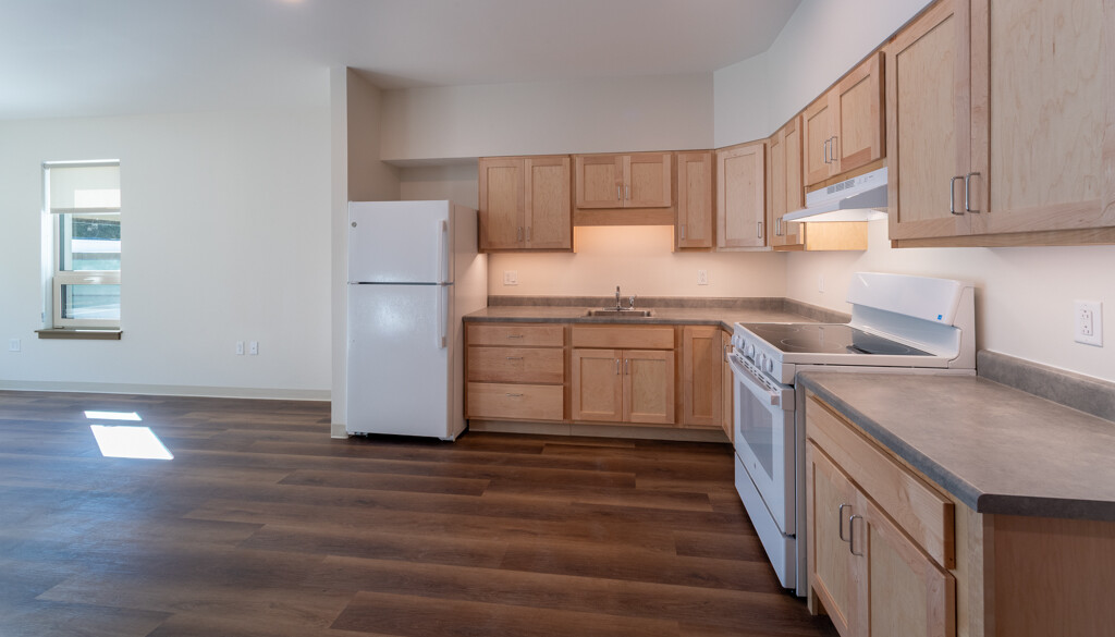 An interior photo of Reid Commons apartment kitchen