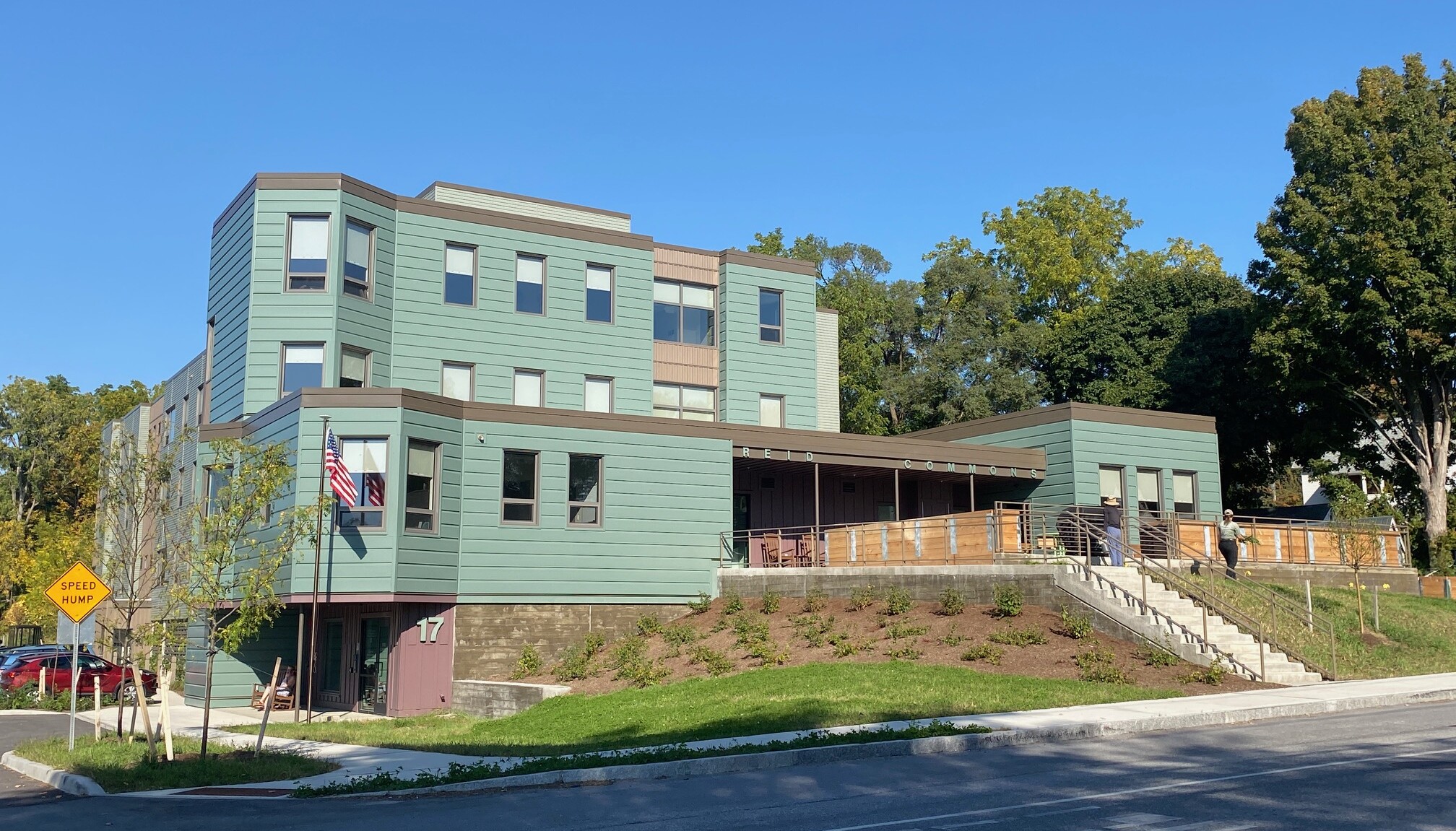 An exterior photo of Reid Commons