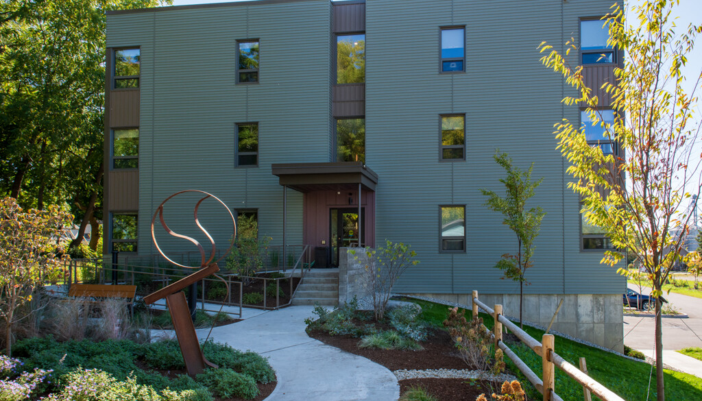 An exterior photo of Reid Commons garden
