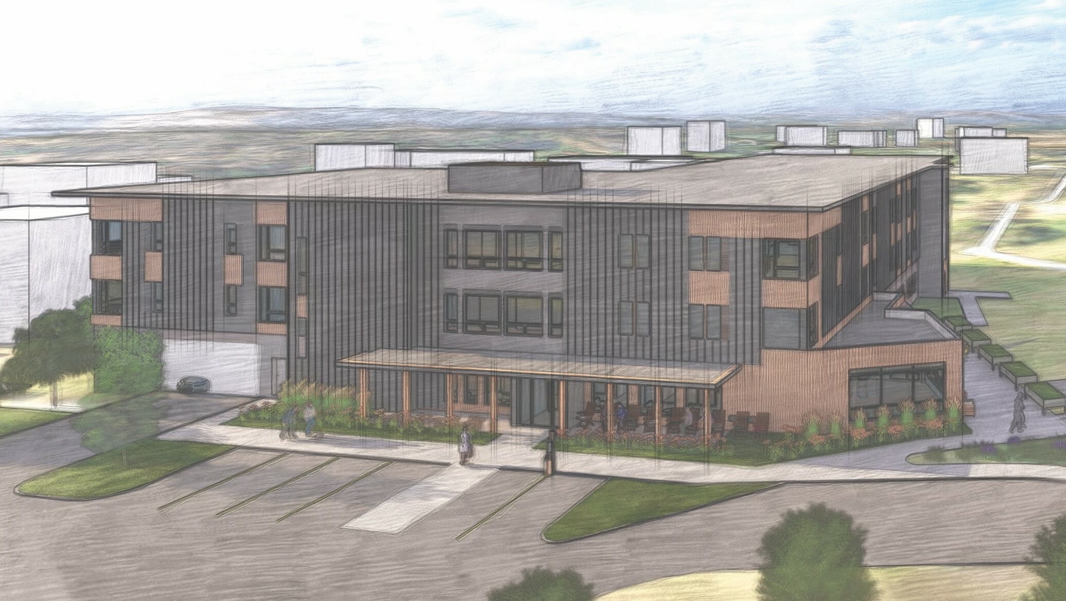 Aerial rendering of Highgate Village Housing planned development